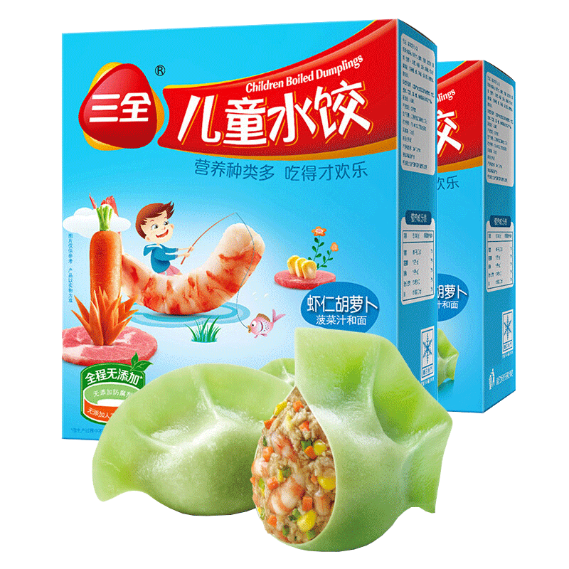 PLUS会员:三全 儿童水饺 虾仁胡萝卜口味300g/42只*3件 58.1元包邮（合19.37元/件