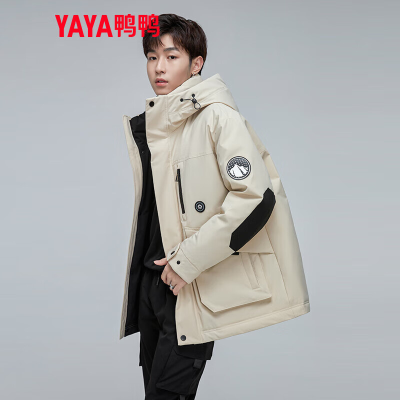 YAYA 鸭鸭羽绒服 鸭鸭（YAYA）王一博同款羽绒服男 燕麦色 165/84A(S) 284.96元（