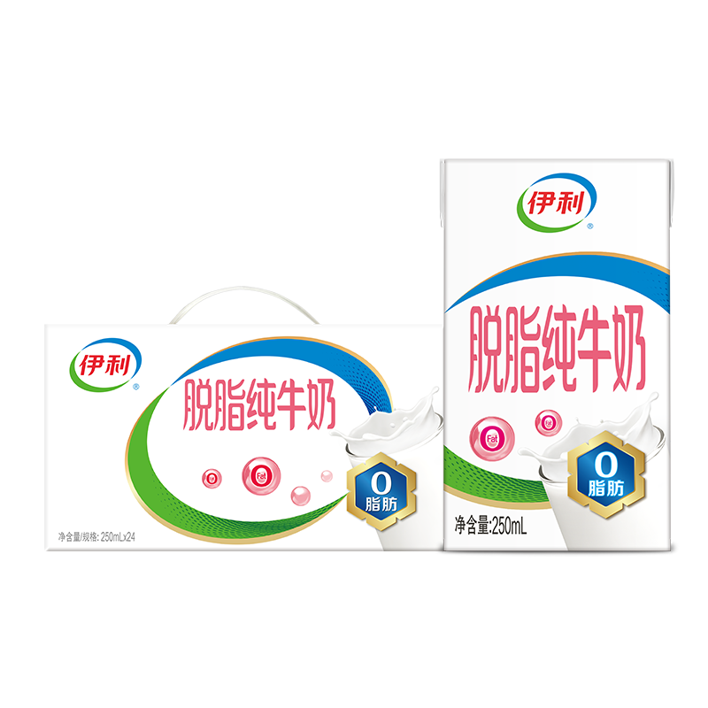 伊利 脱脂0脂肪利乐砖 纯牛奶 3.2g蛋白质 250ml*24盒*3件 92.16元(合30.72元/件)