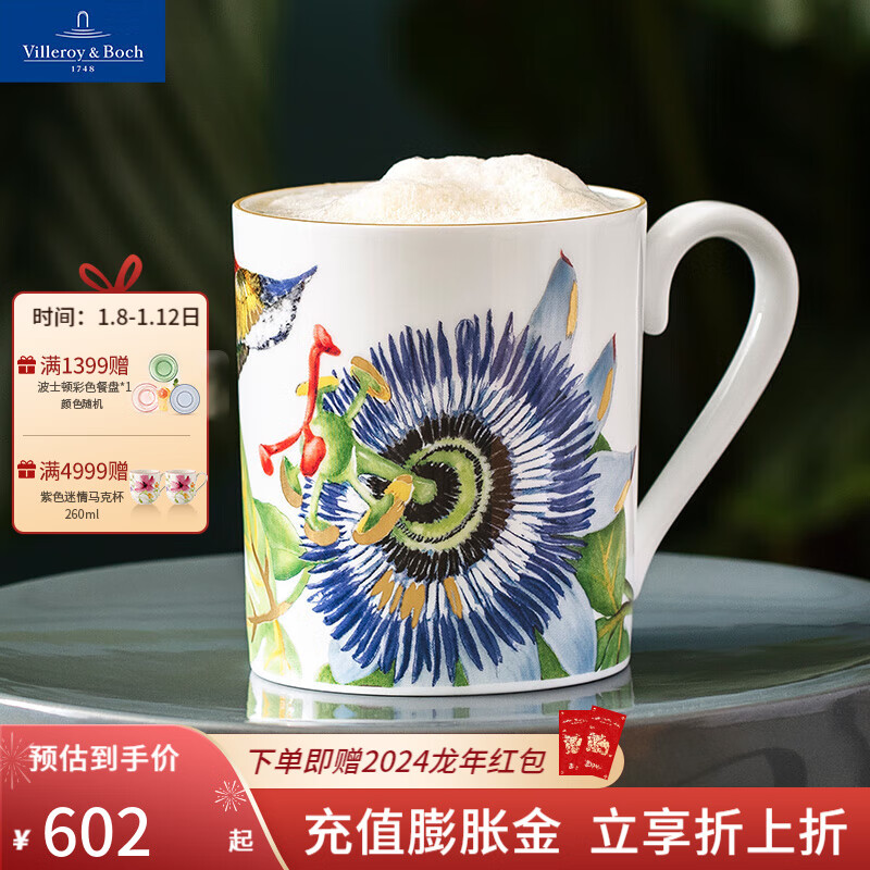 德国唯宝 Villeroy&Boch） 亚马逊系列 骨瓷咖啡杯陶瓷马克杯多巴胺咖啡杯家用