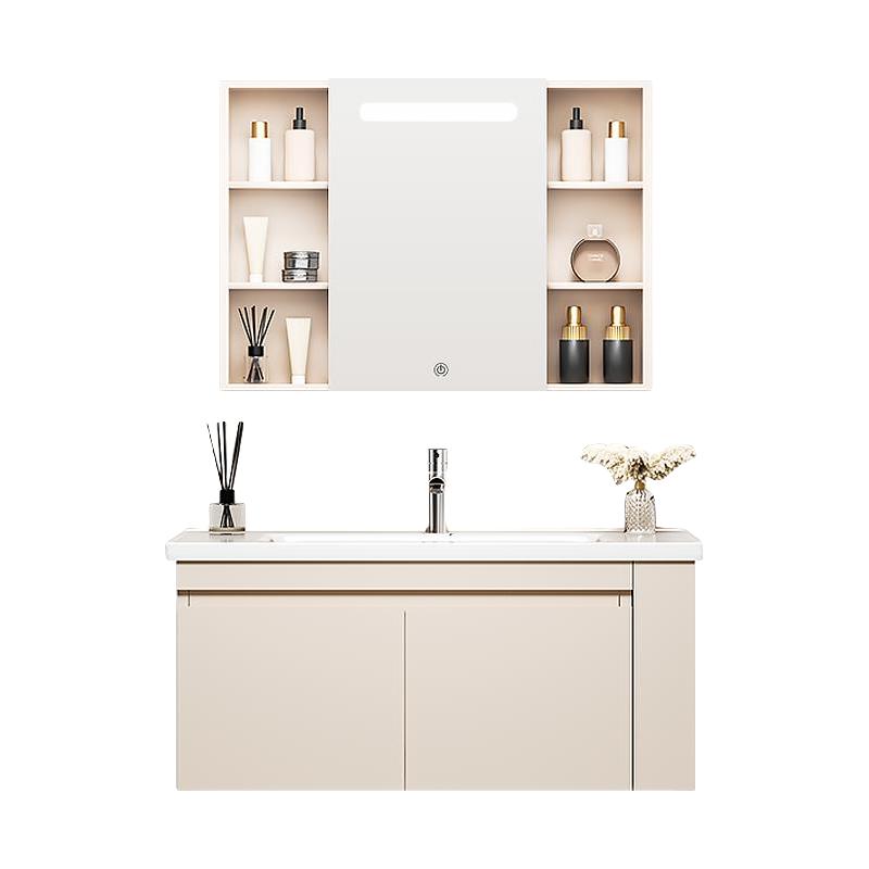 蒙娜丽莎瓷砖 蒙娜丽莎奶油风浴室柜陶瓷一体盆卫生间洗漱台镜柜洗手盆柜