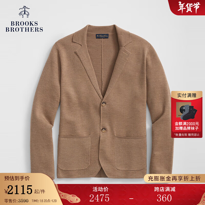 Brooks Brothers BrooksBrothers）男士24早秋美利奴羊毛翻领针织开衫 2001-棕色 M 1995