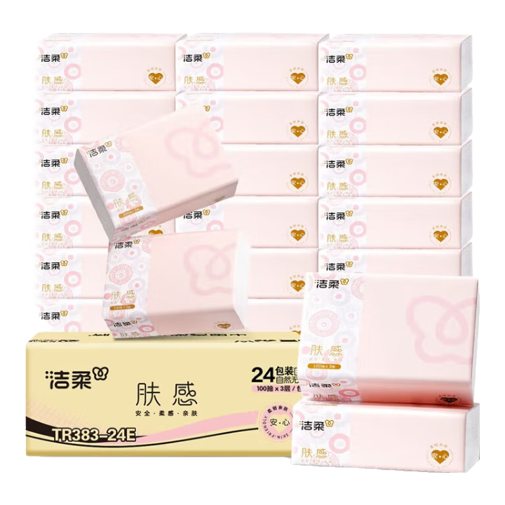 plus会员、再降价:洁柔 抽纸 3层 100抽*24包 无香餐巾纸面巾纸整箱 23.4元