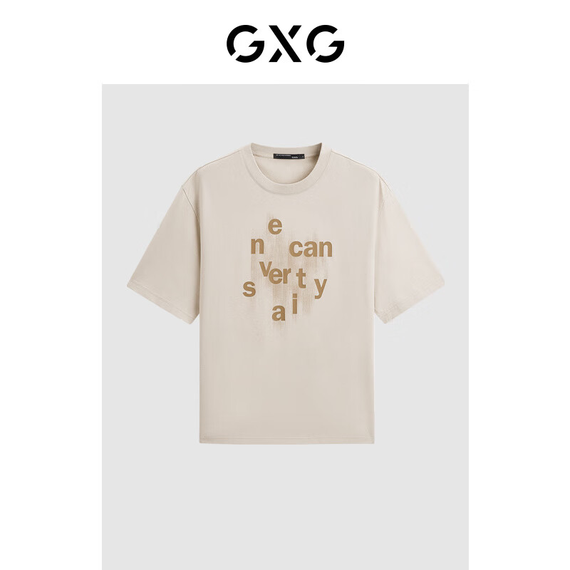 GXG 男装 24年夏季时尚创意字母印花情侣T恤男短袖 卡其色 180/XL 379元（需用