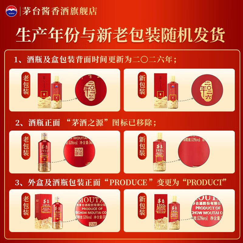 茅台 1935酒 酱香型高端白酒 婚宴喜酒 53度 500mL 2瓶 双支装 1286元 - 清风线报
