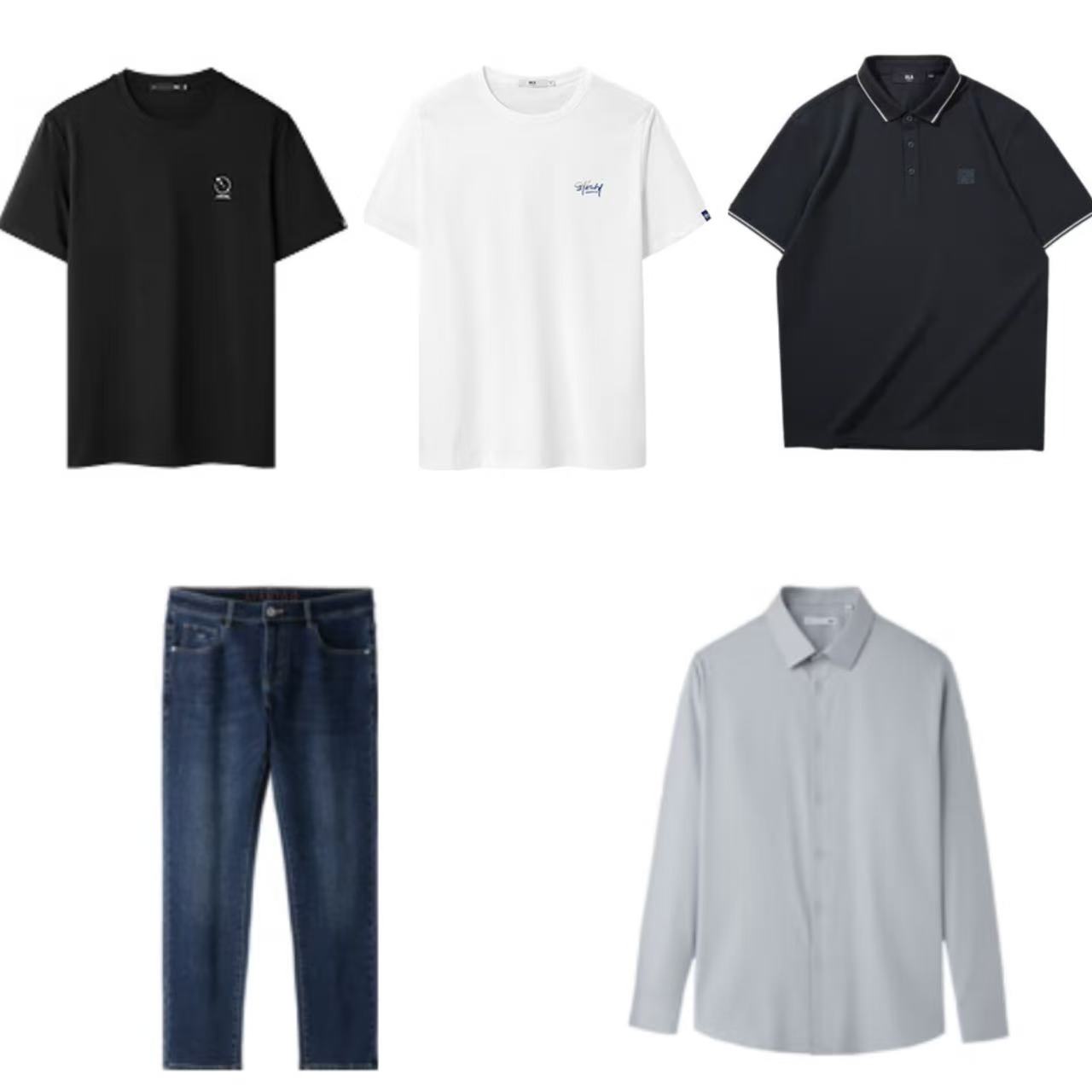 海澜之家 短袖POLO*1件+T恤短袖*2+衬衫长袖*1+牛仔裤*1 80元（需买5件，共400元