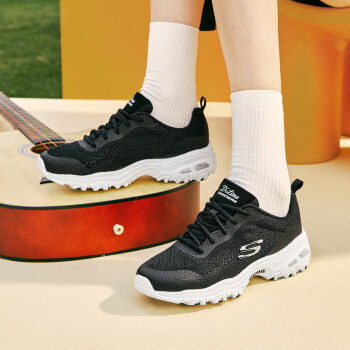 SKECHERS 斯凯奇 熊猫鞋女鞋织物镂空透气增高休闲老爹鞋 66666196-BKW ￥139