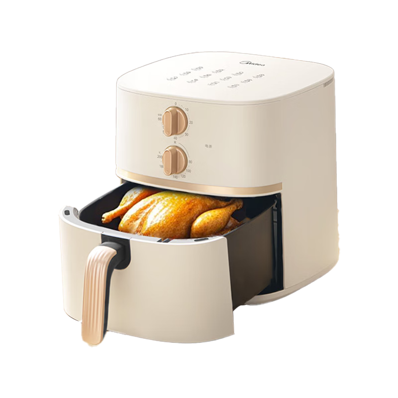 再降价：美的 MF-KZE535J5 空气炸锅 5.3L 金属内腔 不用翻面 114.88元(需领券)