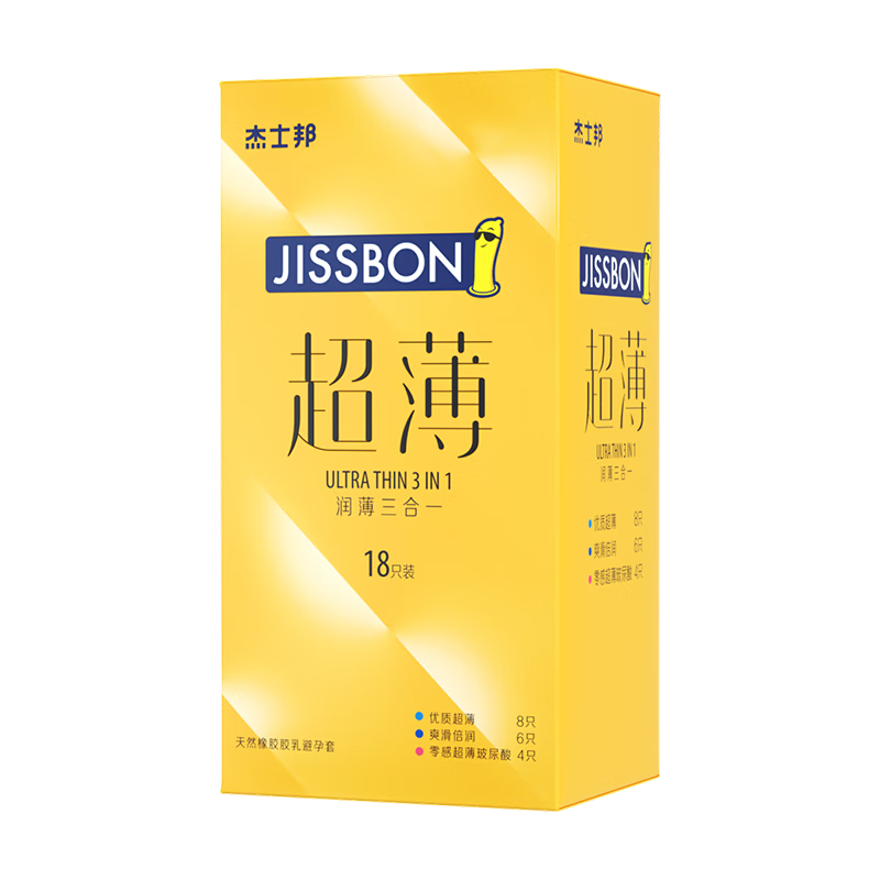 PLUS会员：杰士邦 避孕套 超薄安全套润薄三合一18只 7.41元（合2.41元/件）（