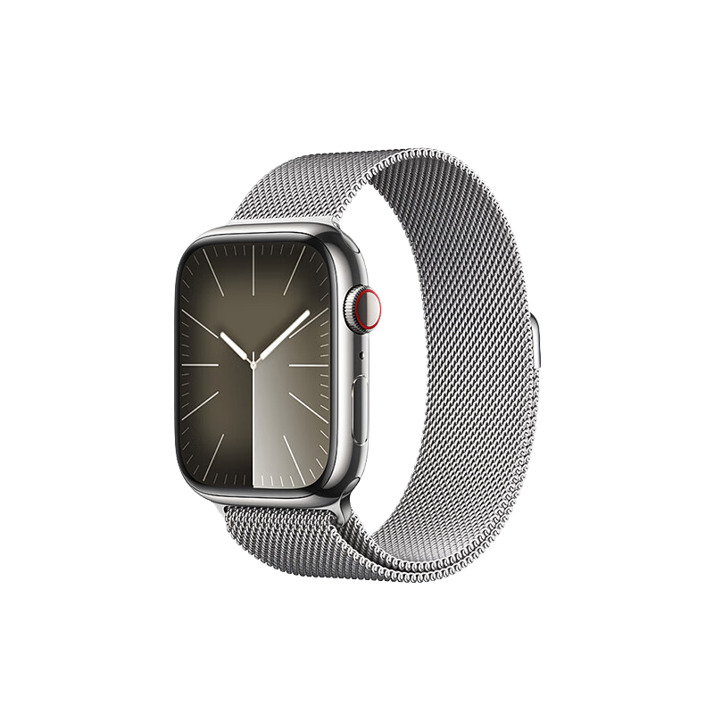 Apple Watch Series 9 智能手表蜂窝款45毫米银色不锈钢表壳银色米兰尼斯表带 MRPJ