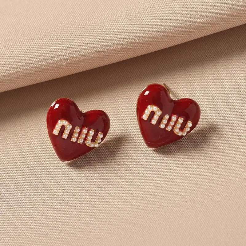 ÖKO 新年新款红色复古耳环S925银针耳钉小众设计气质感耳饰 17#红色爱心字母