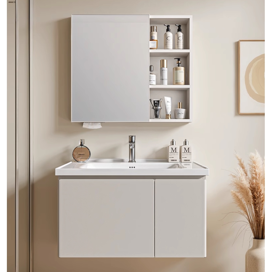 国家补贴：四季沐歌 浴室柜组合套装 美妆镜柜收纳+新升级不锈钢+蜂窝铝(