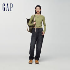 Gap 盖璞 女装2024春季logo抽褶显瘦短款圆领长袖T恤女友T889914 109.25元（需买2