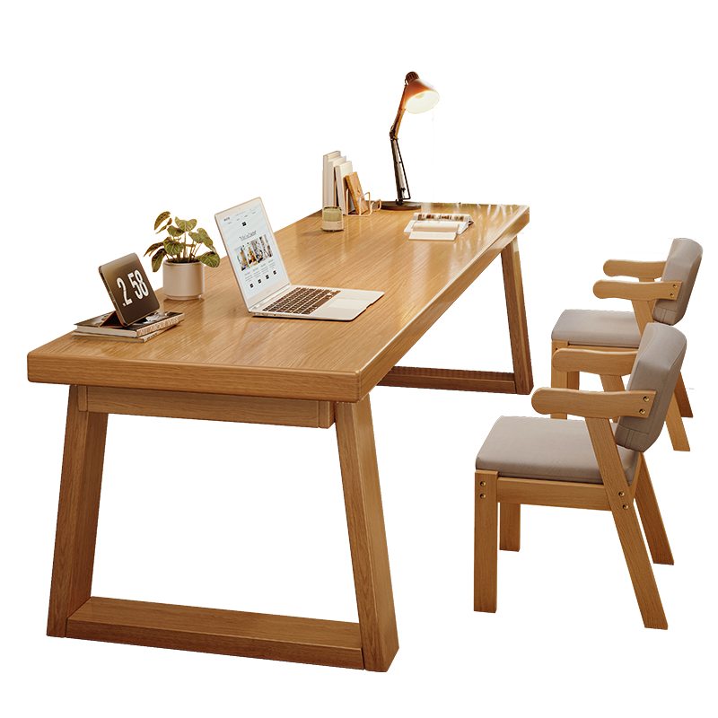 林之语双人书桌实木腿学习桌子长条桌家用办公工作台电竞桌电脑桌台式 30M