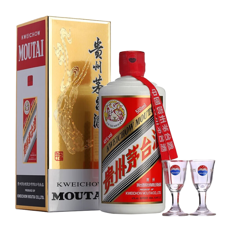 PLUS会员：MOUTAI 茅台 酱香型白酒 带酒杯 43度 500mL 1瓶 飞天单瓶装 851.51元包