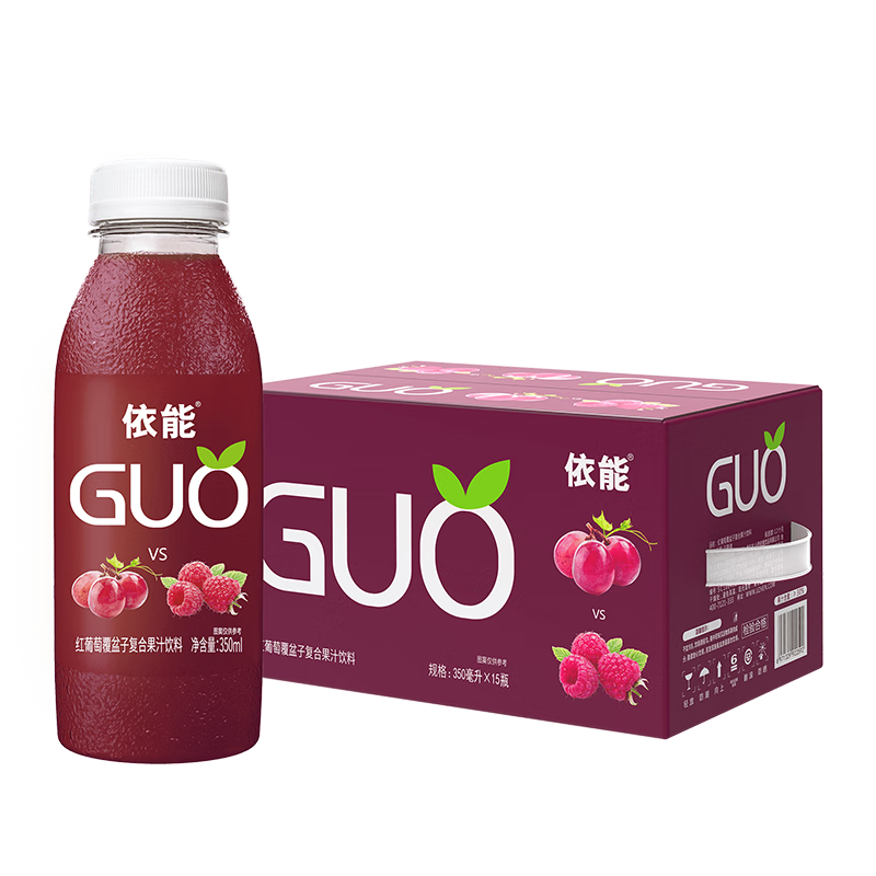 plus：依能GUO 红葡萄+覆盆子果汁 复合味饮料 350ml*15瓶*4件 96.44元（合24.11元/
