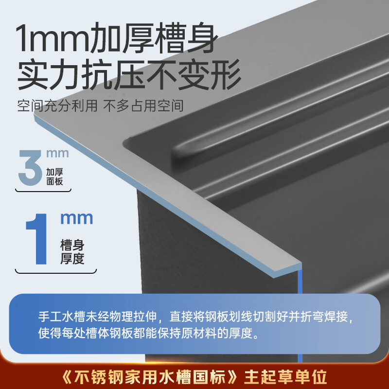 欧琳 水槽大单槽洗菜盆一体盆单槽厨房304不锈钢单槽纳米手工水槽9140H 1206.88元 - 86线报