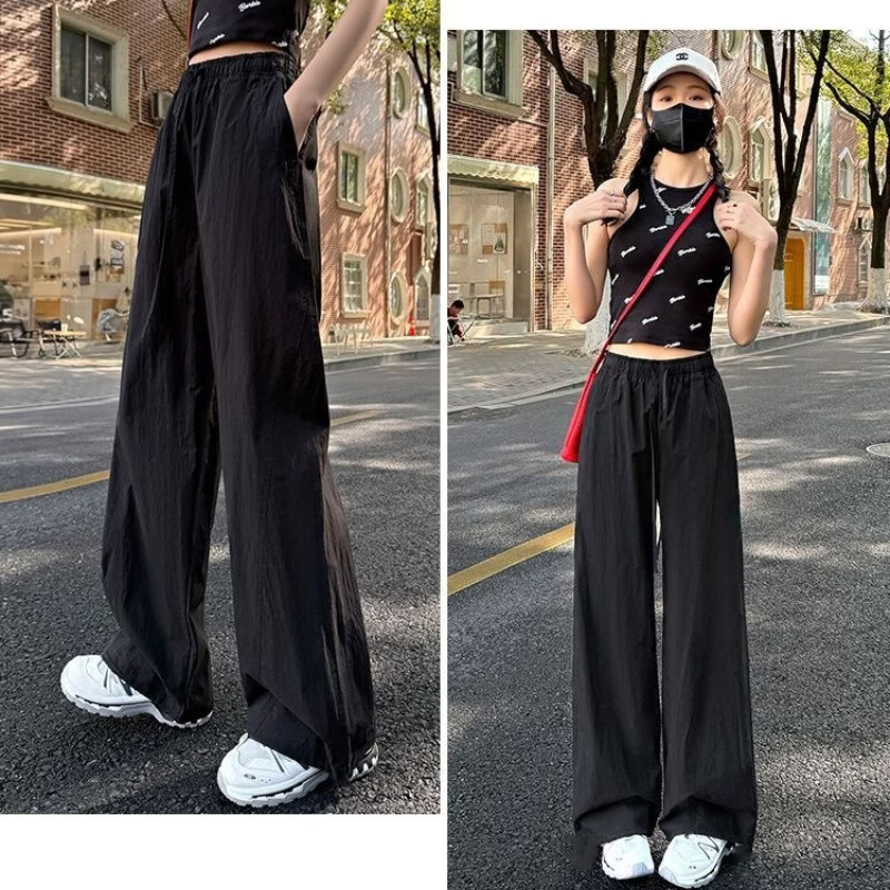 燠阳 冰丝速干工装裤女薄款宽松垂感阔腿裤束脚防晒休闲运动裤DM M06黑色 L 36.99元 - 线报酷