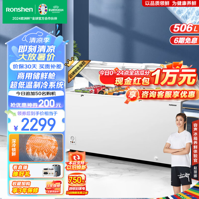 Ronshen 容声 506升大容量冰柜商用冷藏冷冻转换单温冷柜 商用厨房雪糕卧式冷