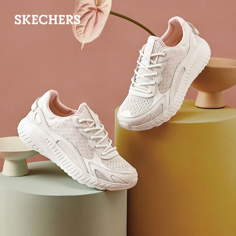 SKECHERS 斯凯奇 女士厚底缓震百搭休闲鞋117224 白色/浅粉红色/WLPK 139元（需用