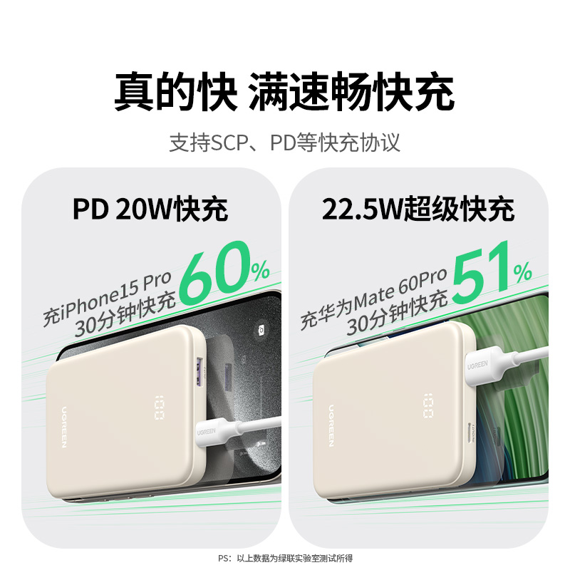 UGREEN 绿联 充电宝10000毫安时 22.5W超级快充兼容苹果20W 59元（需用券）