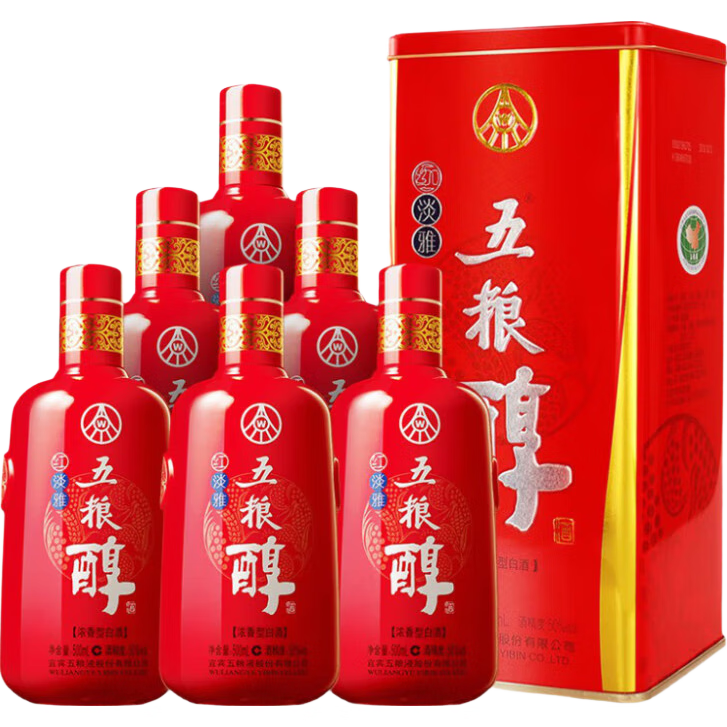 PLUS会员：WU LIANG CHUN 五粮醇 红淡雅 50度 浓香型白酒 500ml*6瓶 255.42元