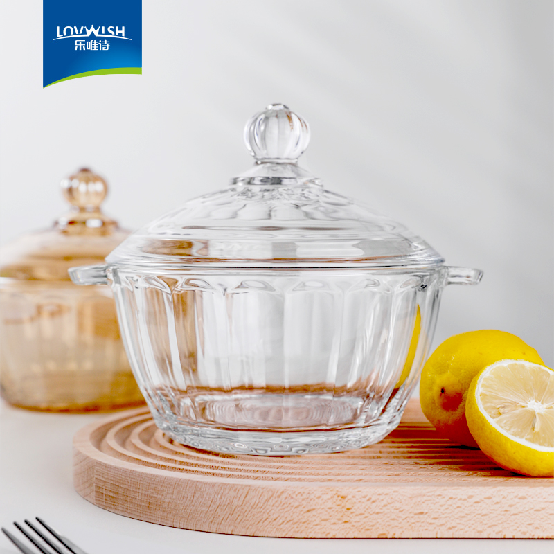 LOVWISH 乐唯诗 玻璃碗透明大碗带盖耐热煲耐高温煲茶色汤碗家用多功能餐具