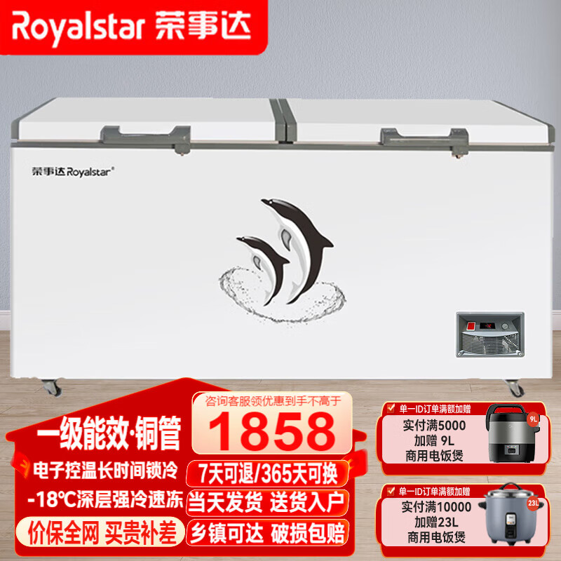 Royalstar 荣事达 冰柜500升以上商用大容量全冷冻冷藏双温大冰柜冷柜卧式顶