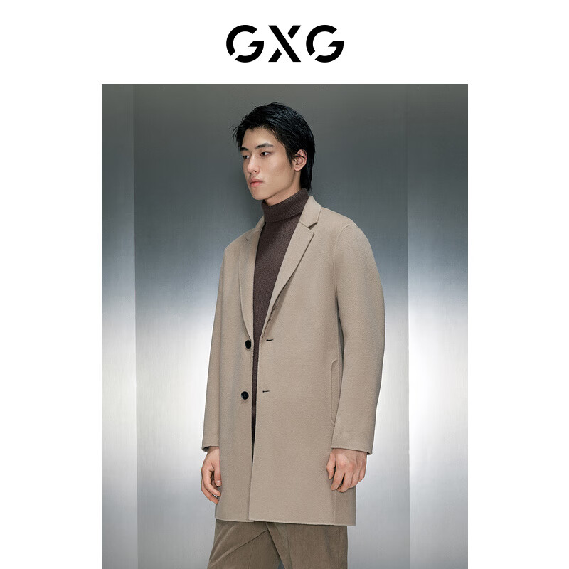 GXG 男装 商场同款多色提花全羊毛长大衣 23年冬季GEX12627104 卡其色 170/M 1479.2