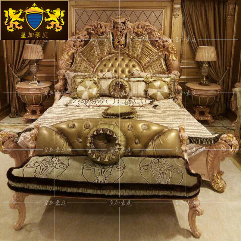 欧式实木床1.8米主卧定制奢华雕花2米婚床意大利布艺床双人公主床 6300元