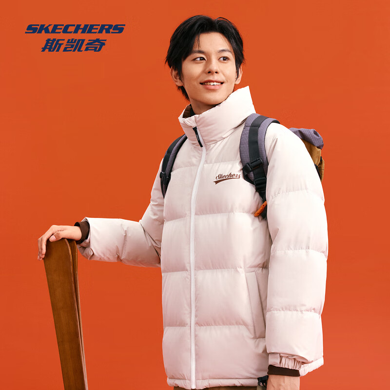 SKECHERS 斯凯奇 2024年秋冬新款羽绒服男女同款拼色立领保暖防寒百搭短款外