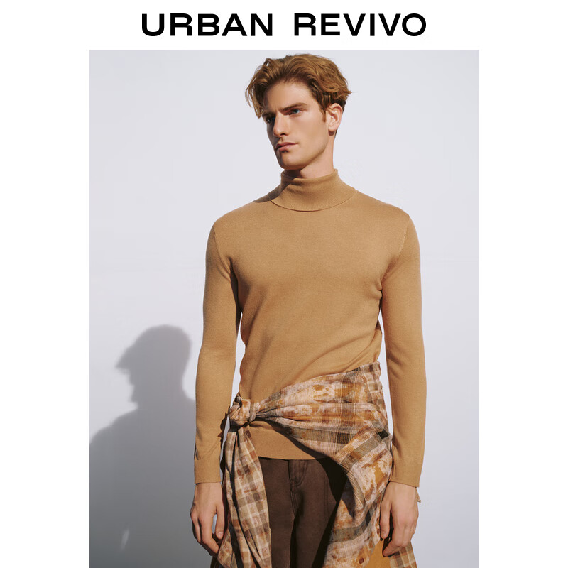 URBAN REVIVO UR2024秋冬男装慵懒风基础纯色高领长袖针织衫UMB930005 卡其灰 M 119