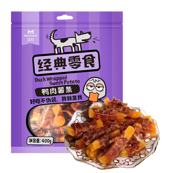 MATCHWELL 益和 宠物狗训练零食奖励烘焙磨牙营养肉干低敏全阶薯条缠鸭肉400g 