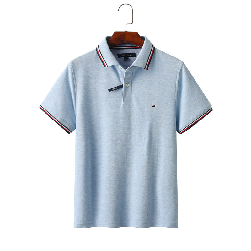 TOMMY HILFIGER 美国TOMMY HILFIGER汤米polo衫男棉短袖休闲翻领夏 天蓝色带边 常规 1