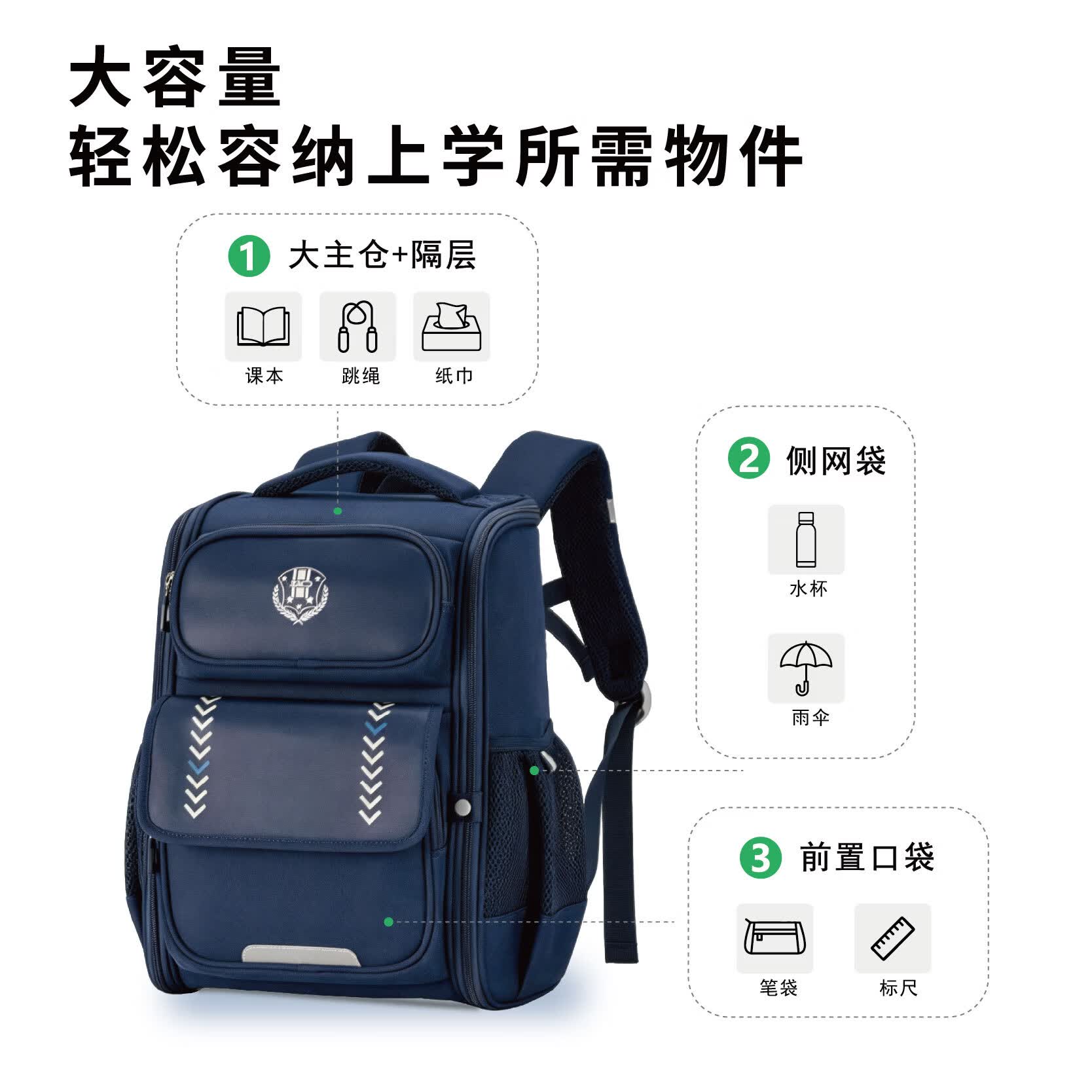 京东京造 达尔文系列 小1-3年级 小号藏青蓝 儿童双肩书包 18L 134.18元