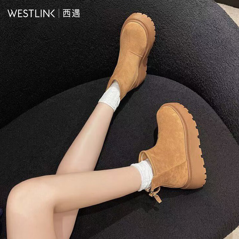 WESTLINK 西遇 女士松糕厚底短靴 焦糖色 V0047905 115.81元（需用券）