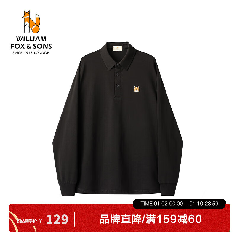 William fox&sons 高弹亲肤索罗娜混纺长绒棉无痕压胶POLO领狐狸头刺绣长袖T恤POL