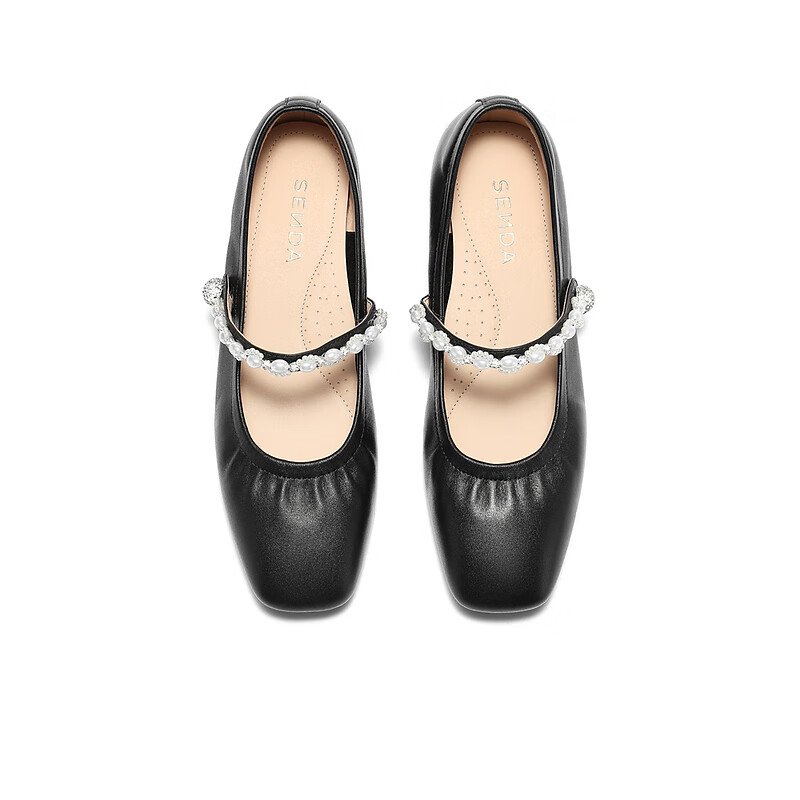 森达 玛丽珍女春秋羊皮粗跟方头浅口单鞋ZTH03CQ5 黑色 179元