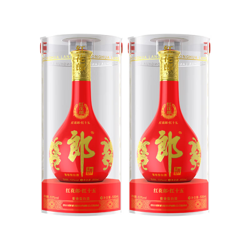 plus会员：郎酒 红花郎 15年 酱香型白酒 53度 500mL 2瓶 755元（需领券）