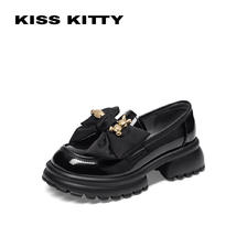 Kiss Kitty KISSKITTY2024春粗跟英伦风小皮鞋蝴蝶结一脚蹬鞋厚底乐福鞋 519.55元（