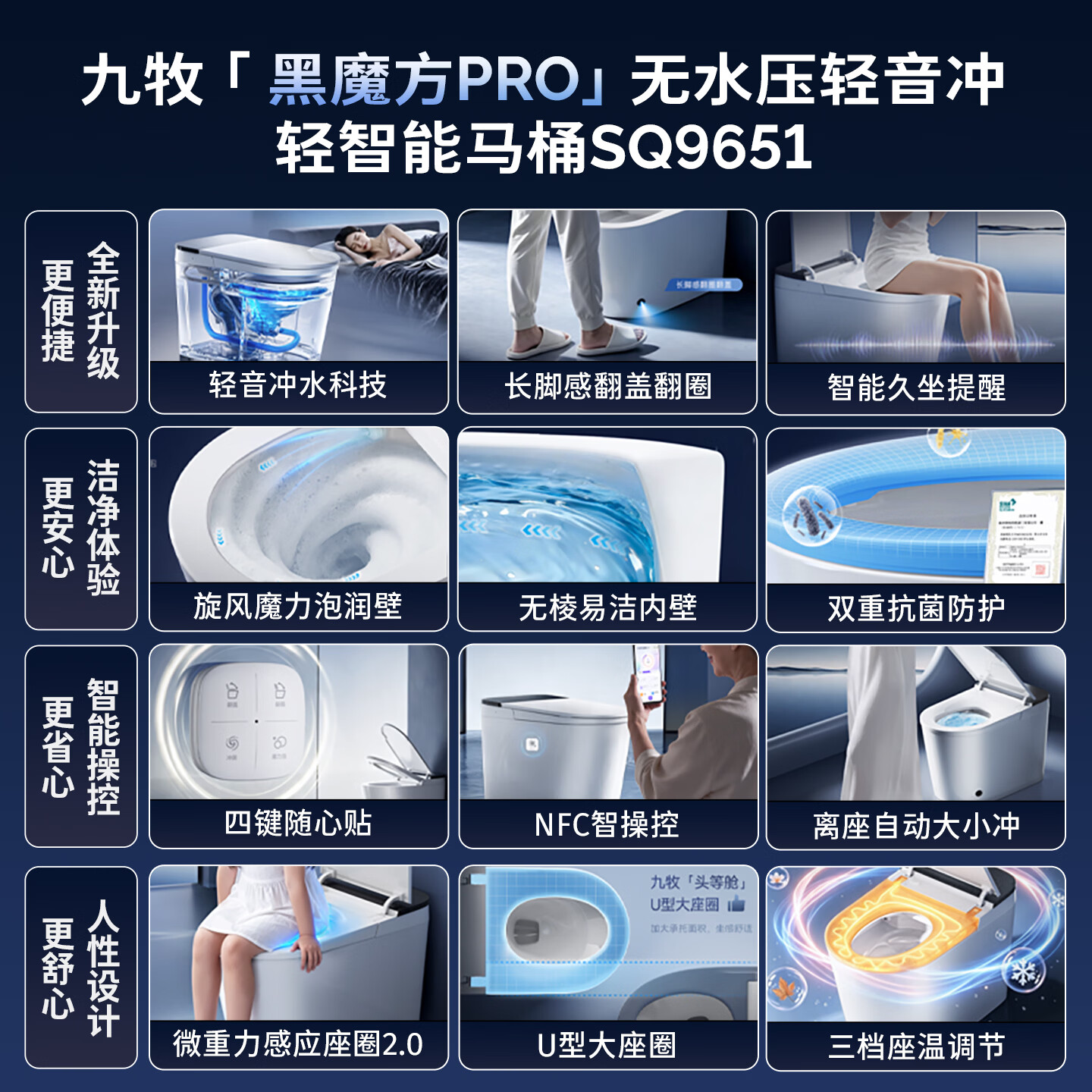 九牧 黑魔方PRO 智能坐便器 SQ9651泡沫盾 9650升级款 1599元 - 线报酷