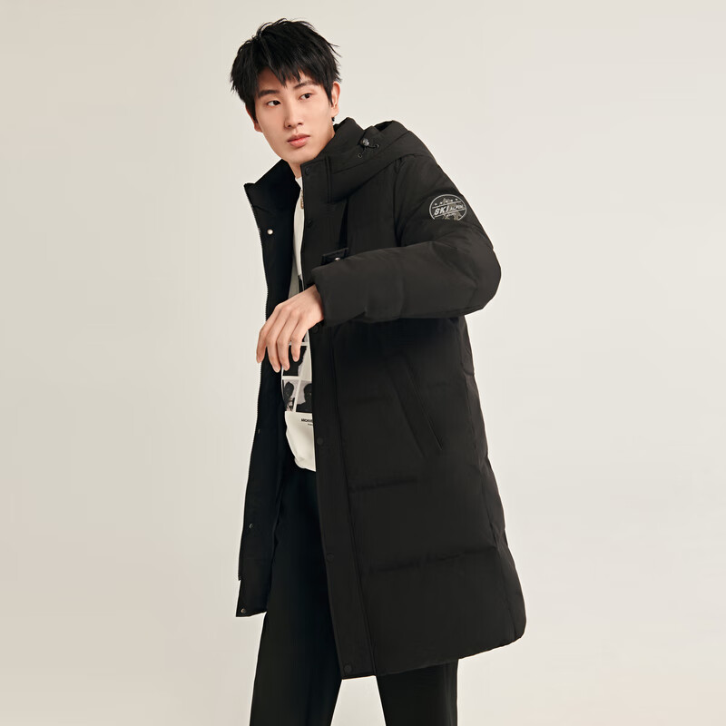 雪中飛 197g高充絨 立領連帽長款羽絨服男 黑色 199元（需用券）