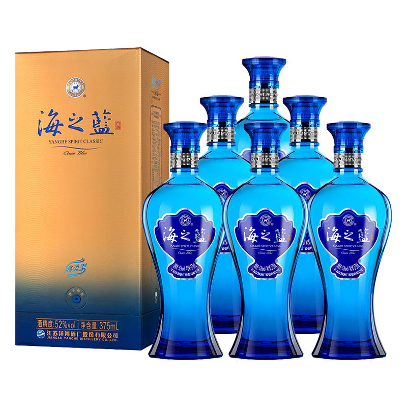 京东百亿补贴、plus会员：洋河海之蓝 蓝色经典 绵柔浓香型白酒 52度 375mL 6