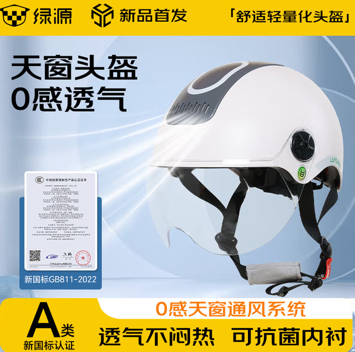 3c认证！Luyuan 绿源 带天窗抗菌内衬电动车成人头盔 ￥16.9