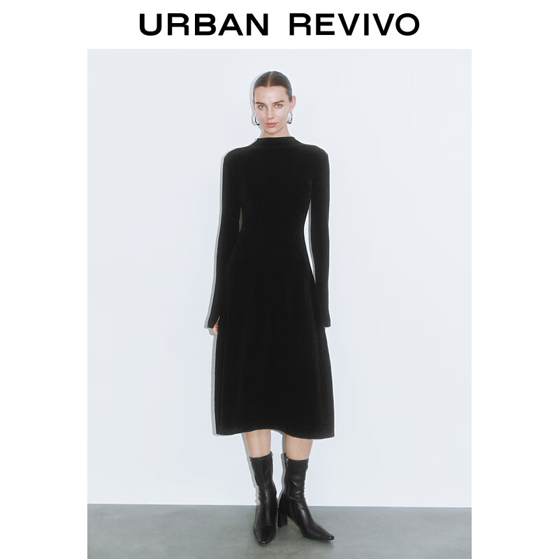 URBAN REVIVO UR2024冬季女装百搭气质修身显瘦连衣裙UWJ940053 黑色 M 325.67元（需