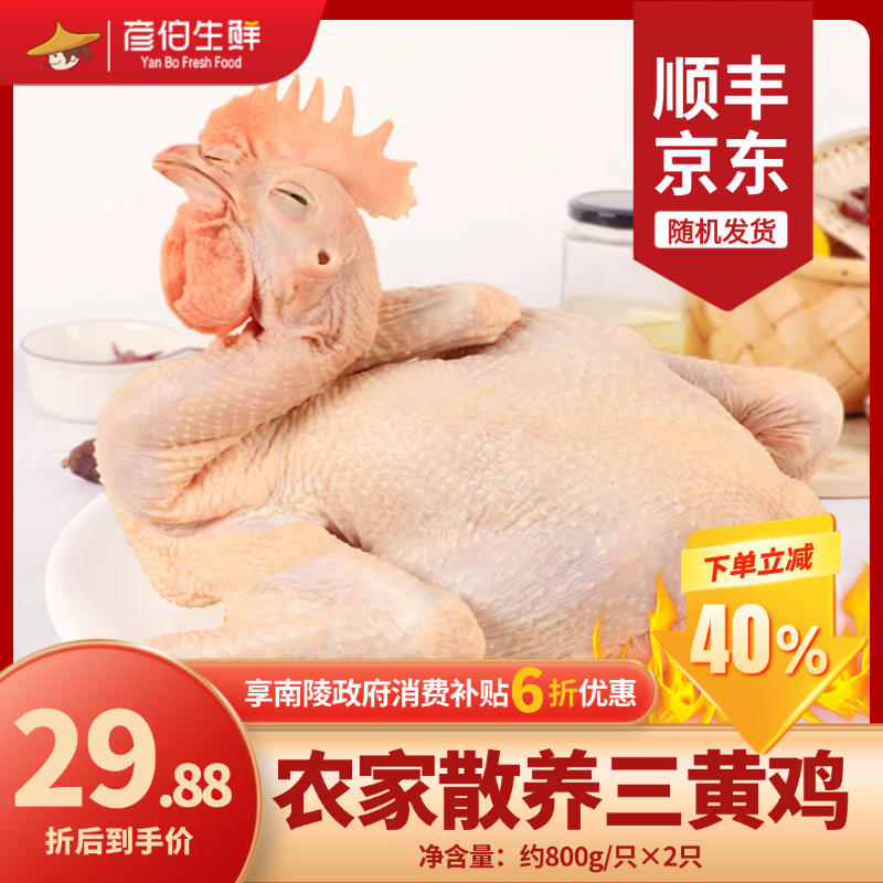 彦伯生鲜 走地土鸡（整鸡）800g*2只 49.8元