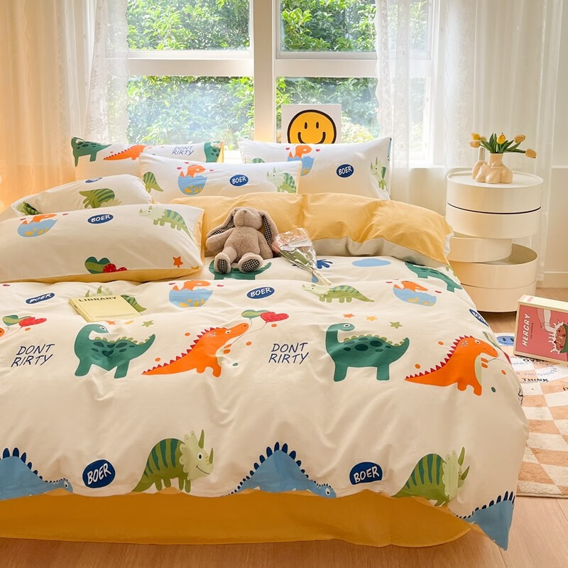 AIDLI 床上四件套40支纯棉 被套床单被罩床上用品双人全棉套件 恐龙乐园 200*2