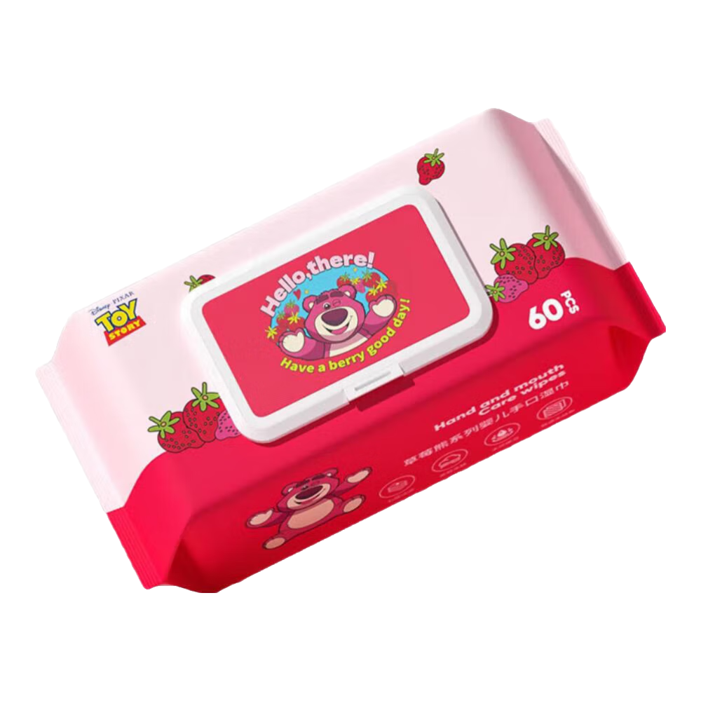 迪士尼 手口湿巾草莓熊湿纸巾湿巾卸妆纸手口湿巾 厚款 60抽 1大包 1.99元（