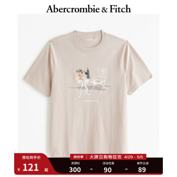 Abercrombie & Fitch 自然小麋鹿 24春夏新款 美式男士圆领短袖印花T恤 119.2元包邮（双重优惠）