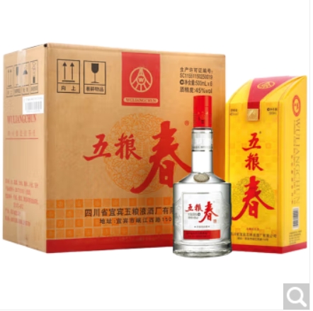 WULIANGYE 五粮液 五粮春 一代 45度 浓香型白酒 500mL*6瓶 （含3只礼袋）赠250ml*1